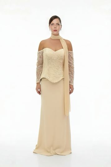 Beige Strapless Sequin Plus Size Evening Dress